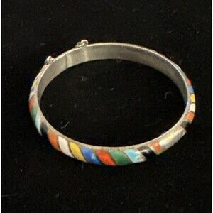 Vintage Sterling Silver Bangle Enamel Bracelet #2